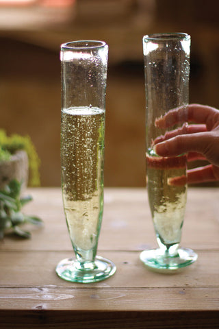 Tall Hand Blown Glass Champagne Flute