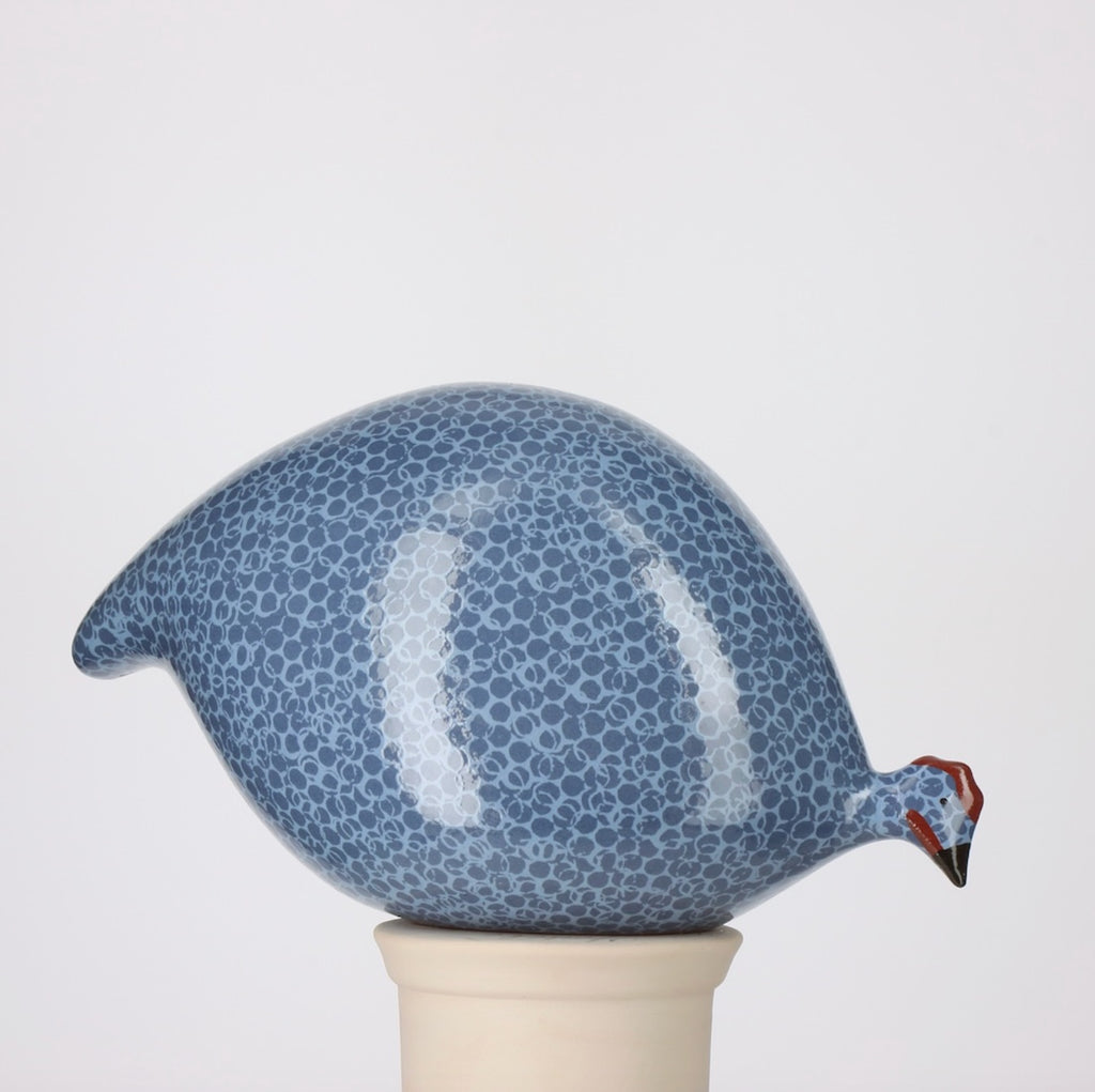 Pecking Blue w/Lavender, Ceramic Guinea Fowl