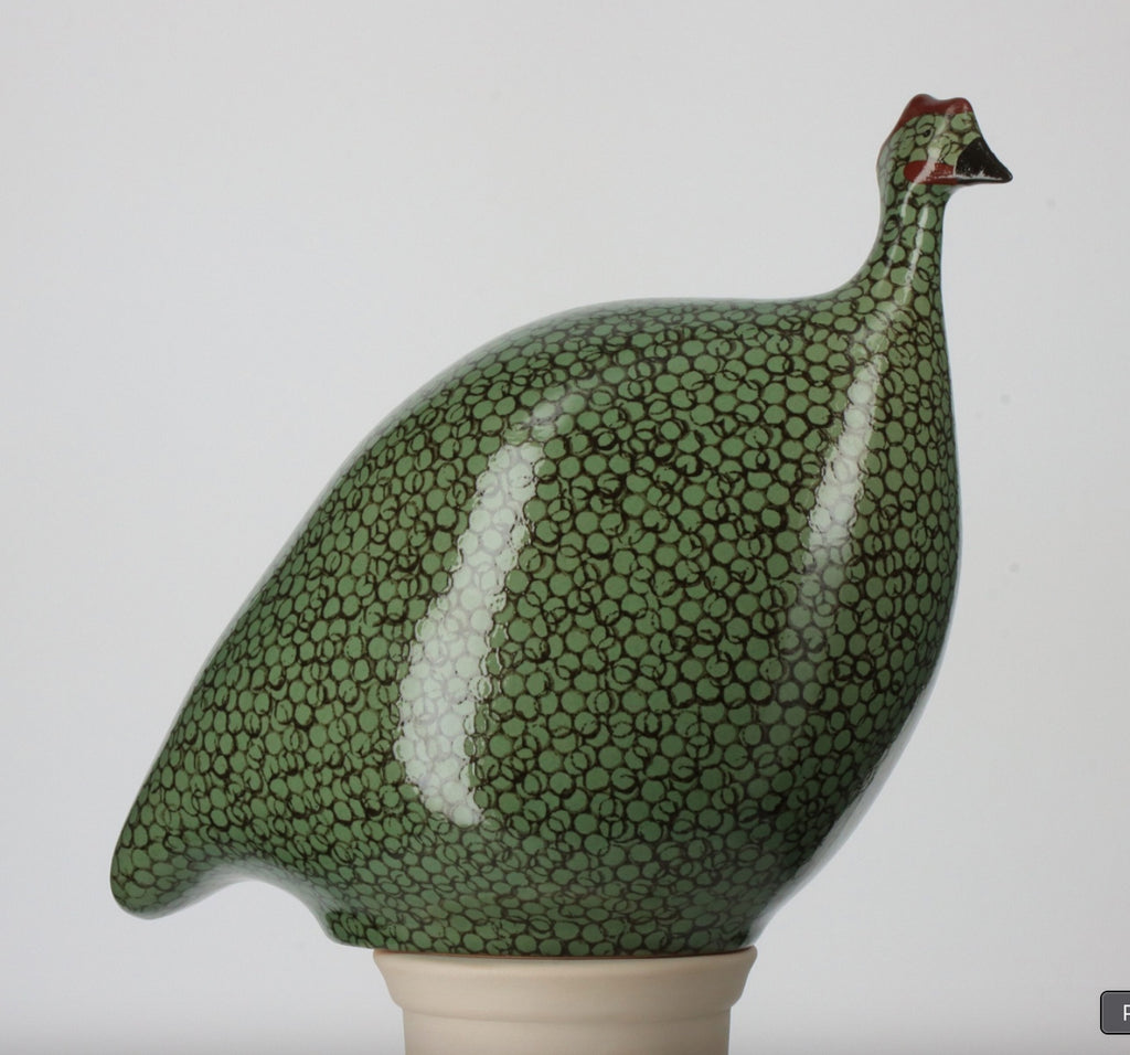 L Green w/Black, Ceramic Guinea Fowl