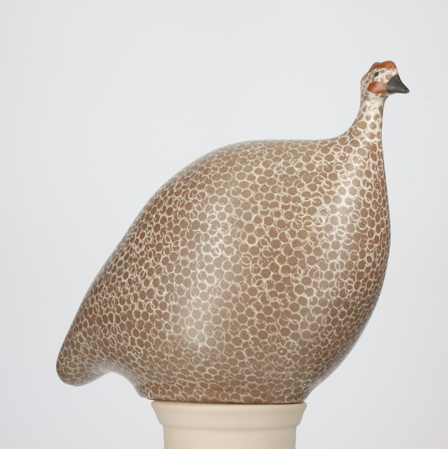 S Mat Brown w/White, Ceramic Guinea Fowl