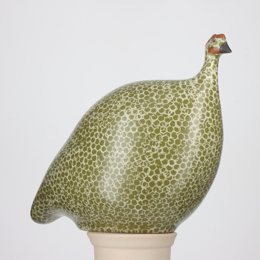 M Mat Green w/White, Ceramic Guinea Fowl