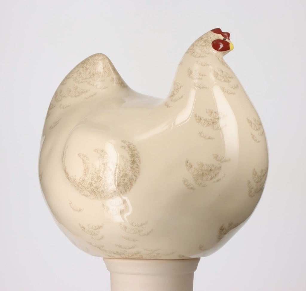 L White w/Grey, Ceramic Brood Hen