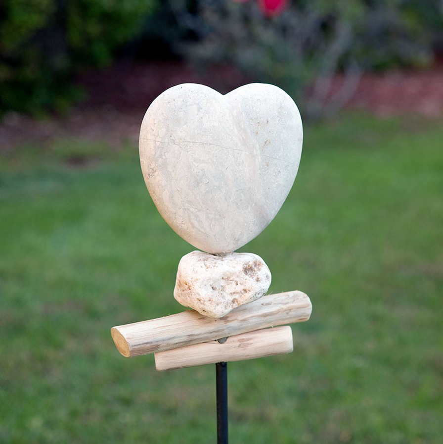 Beach Stone Heart Garden Stake